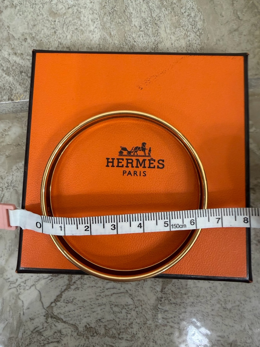 Hermès Les Clés Pink Enamel Bangle Bracelet Rose Gold Plated Size 65 - Picture 6 of 6